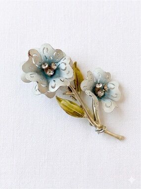 Vintage 1960s Blue Enamel Flower Brooch | Robin's Egg Blue Floral Spray Pin